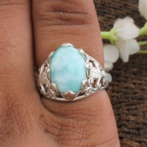 Bague Fleur en Larimar Naturel, Argent Sterling 925, Pierre Bleue, Bijou Floral Fait Main, Forme Pétale, Bague en Pierre Précieuse pour Femme, Cadeau - Product Image 2