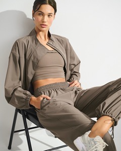 Women's Olive Green Stand Collar Blouson Jacket With <b>Zipper</b> Closure Full Sleeve Utility Style Woven Polyester Spring Wear - Product Image 4