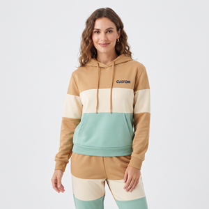 <b>Women's</b> Color beige and pannel sky and <b>white</b> Hooded Sweatshirt Long Sleeve Kangaroo Pocket Pullover <b>Hoodie</b> Top - Product Image 1