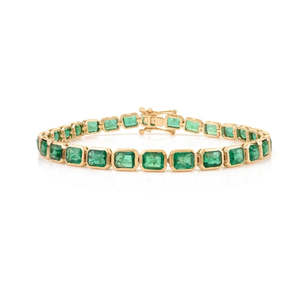 Fashion Tennis <b>Bracelet</b> 11.73ct Green Emerald <b>Infinity</b> Design in 14k Yellow Gold - Product Image 1