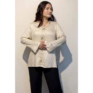 Chemise en coton Giza beige de qualité supérieure pour femmes, élégante, pour le travail ou les occasions décontractées, vente en gros OEM pour femmes - Product Image 2