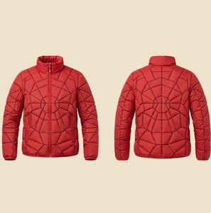 Navy Blue <b>Quilted</b> Puffer Spider <b>Pattern</b> <b>Jacket</b> Stand Collar Full Zip Windproof Polyester Winter Rain Coat Spider Design <b>Jackets</b> - Product Image 5