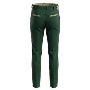 <b>Men's</b> Dark Green <b>Slim</b> <b>Fit</b> <b>Joggers</b> Mid Waist Elastic Closure Contrasting Stitching Polyester/Cotton Summer Lightweight - Product Image 2