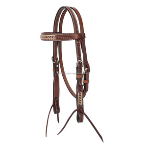 Finest Quality Handmade Genuine Cow Leather Western Tooled Headstall <b>Stud</b> Work Wholesale Manufacturer Supplier Saman Exports - Product Image 3