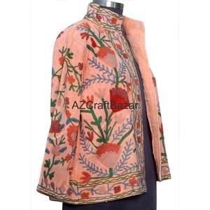 เสื้อบอมเบอร์คอวี ผ้าฝ้ายถักลายดอกไม้สไตล์วินเทจ สำหรับฤดูใบไม้ผลิและหลายฤดู  งานปักซูซานี  รักษ์โลก ระบายอากาศได้ดี แห้งเร็ว - Product Image 4