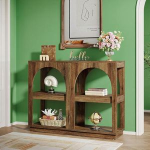 41.3\" Narrow Mid Century Modern Wooden <b>Console</b> <b>Table</b> with Open Shelf Storage for Entryway or <b>Sofa</b> Elegant Arched Design - Product Image 2