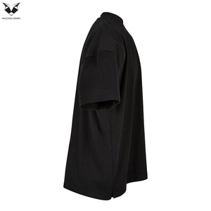 T-shirts à col montant doux au toucher, style décontracté noir uni, avec logo personnalisé, tissu lavé de qualité supérieure, poids 200 grammes - Product Image 6
