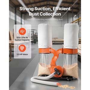 Collettore di Polvere a Cono Vortex da 1550 CFM con Sistema di Raccolta Segatura da 3.0HP, Due Collettori di Polvere da 35 Galloni - Product Image 2