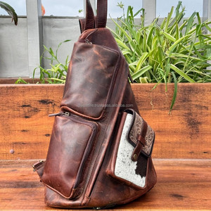 Sac à bandoulière en cuir véritable fait à la main pleine fleur sac à bandoulière cheveux occidentaux sur sac de poitrine en cuir usiné sac à dos Convertible pour unisexe - Product Image 3