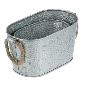 Jardinière en métal galvanisé écologique pour jardin, balcon, salon, utilisation intérieure/extérieure avec design rond et poignée - Product Image 3