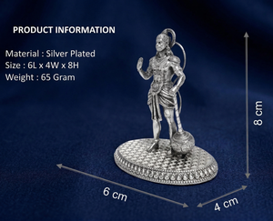 Idole de Hanuman en argent oxydé plaqué argent 999 de Jaipur Metals |   Statue religieuse gravée en laiton 100% |   6x4x8cm |   65g |   Décoration d'intérieur Pooja - Product Image 3