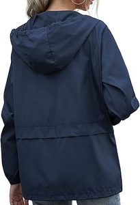Veste coupe-vent pour femme de qualité supérieure, couleur bleu marine, avec capuche, fermeture éclair, style sport, veste oversize allongée - Product Image 4