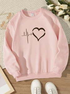 เสื้อสเวตเชิ้ตคอกลมสีชมพูสำหรับผู้หญิง พิมพ์ลายหัวใจ ผ้าฝ้าย 100% ทรงปกติ ใส่สบายๆ ในฤดูใบไม้ร่วง แขนยาว - Product Image 1