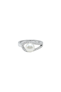 Pearl and <b>Cz</b> <b>Ring</b> in 92.5 Sterling Silver KLSR-11702 - Product Image 4