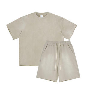 Ensemble T-shirt et short en coton vert menthe uni pour homme, col rond, vêtements décontractés d'été, tissu tricoté respirant - Product Image 4