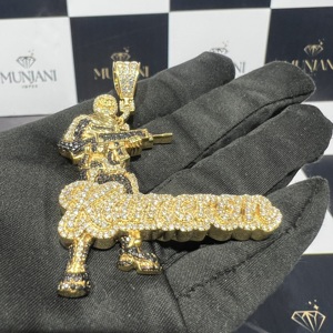 Men's Unique Style Hip Hop Gold Plated Custom 925 Sterling Silver Brilliant Cut Diamond IGI Certified Party <b>Name</b> Charm Pendants - Product Image 5