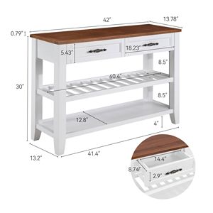 Retro Design Pine Solid Wood Console <b>Table</b> with Open Shelves and Legs for Living Room <b>Decor</b> - Product Image 4