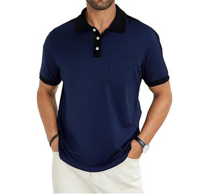 Men's Casual for Shirts Short Sleeve <b>Classic</b> Button Shirt Anti-Wrinkle Knitted Cotton Golf Tops with Pocket - Product Image 3