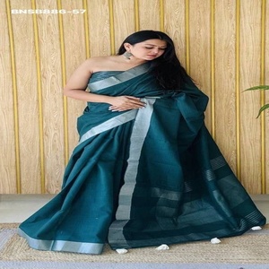 Ensemble Saree et Blouse en Lin de Qualité Supérieure avec Motifs Zari, Nouvelle Variété, pour Occasions Spéciales, Mode Féminine, Exportateur - Product Image 1