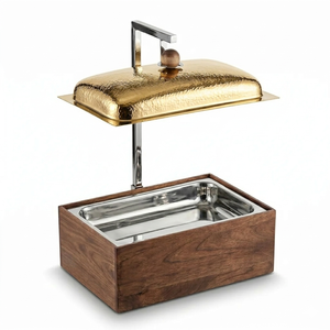 Réchaud à buffet en bois de luxe avec couvercle en acier inoxydable martelé, plat de service pour hôtel et buffet - Product Image 5