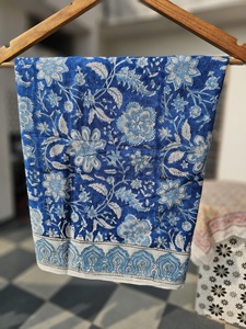 Indian Block Print <b>Sarong</b> <b>Sarong</b> Beach Wrap Cotton <b>Sarong</b> Pareo Block Print Scarf Summer Beach Pareo Blue Floral Hand Block Prin - Product Image 5