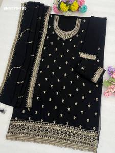 ชุดสูทซัลวาร์ผ้าไหมจอร์เจียต์คุณภาพดีเยี่ยม พร้อมด้วยดิ้นปักลายดิ้นซารีขนาด 3 มม. แบบกึ่งสำเร็จรูป จำหน่ายราคาส่ง - Product Image 6