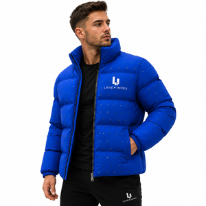 Custom Men Royal Blue Puffer Jacket <b>Winter</b> <b>Quilted</b> Bubble Coat Lightweight Warm Insulated Zip Up Jacket OEM Wholesale Fectory - Product Image 1