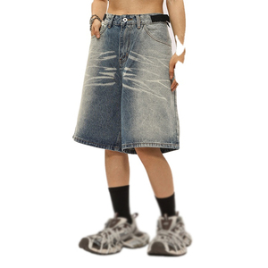 <b>High</b> <b>Waist</b> Distressed Denim <b>Shorts</b> Straight Leg Casual Summer Wear Baggy <b>Jean</b> <b>Shorts</b> With Pockets Cotton Fabric Denim <b>Shorts</b> - Product Image 4