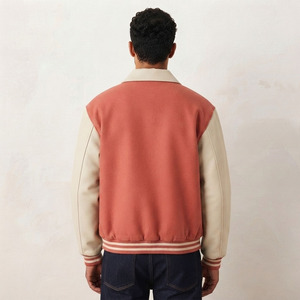 High Quality Custom Logo Double Breasted Thin <b>Men's</b> Spring Eco-Friendly Windproof Stand Varsity <b>Jacket</b> Fleece Cotton <b>Letter</b> - Product Image 4