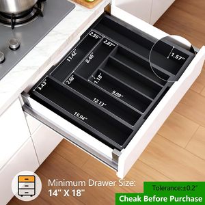 Organizador de cajones de bambú expandible negro natural, bandeja para cubiertos, contenedor para utensilios, para almacenamiento en gabinetes de cocina, venta al por mayor - Product Image 6
