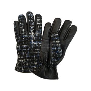 Gants en cuir pour femmes, en peau de mouton noire, en tweed bouclé, à doigts entiers, doublure douce, gants d'hiver de luxe à la mode pour femmes - Product Image 5