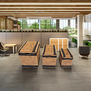 Eco-Friendly Set of 3 Purple Handwoven Seagrass & Water Hyacinth Storage <b>Baskets</b> - Product Image 1