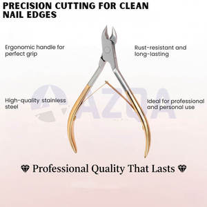 Vente en gros de pinces à cuticules en acier inoxydable avec manche plaqué or, outil professionnel pour le soin des ongles, coupe biseautée précise, manucure et pédicure - Product Image 3