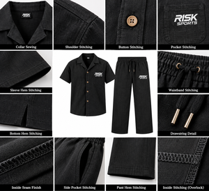 Conjunto Deportivo Informal de Manga Corta Negro, Camisa con Botones y Pantalones con Cordón, Ropa Deportiva Informal, 100% Nailon - Product Image 5