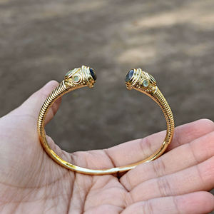 Nouveau bracelet ajustable en labradorite naturelle multicolore avec accent en calcédoine aqua miniature, plaqué or 18 carats, style bohème - Product Image 5