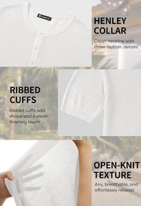 เสื้อยืดเฮนลีย์แขนสั้นผู้ชาย สีขาว ผ้าฝ้ายถัก 100% ทรงปกติ สวมใส่สบาย ระบายอากาศได้ดี สีพื้น ดีไซน์คอกลม - Product Image 3