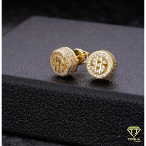 Boucles d'oreilles en diamant de laboratoire en forme de dollar, argent sterling 925, style hip-hop, bijoux tendance pour hommes et femmes - Product Image 4