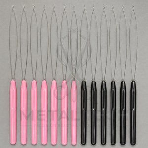 Pink Black Dual Color Hair Extension Loop <b>Needle</b> Wire <b>Threader</b> Pulling Hook Set for Micro Link Beads Extension Supply - Product Image 6