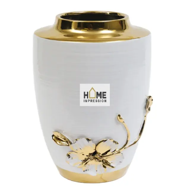 White & Gold Luxury Metal Vase Designer Flower Stem Metal Vase Handmade Metal Decor Vase