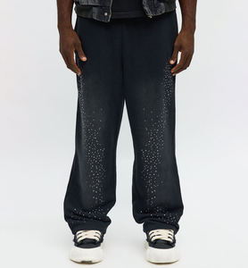 Men's Wide Leg Pants Elastic Waist <b>Sequined</b> Casual Autumn <b>Black</b> <b>Trousers</b> - Product Image 4