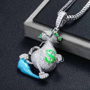 Cartoon Money Bag Pendant With Green Dollar Sign Full Pave Moissanite Charm D Color Moissanite Jewelry Factory - Product Image 3