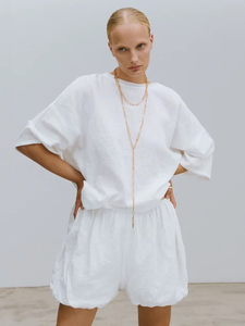 Vestido Túnica de Verano para Mujer, Holgado, de Algodón Blanco, Largo hasta el Suelo, Ecológico, Casual, de Manga Corta - Product Image 3