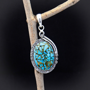 Blue Copper Turquoise Pendant 925 Sterling <b>Silver</b> Handmade Gemstone Jewelry Gift for Her - Product Image 4