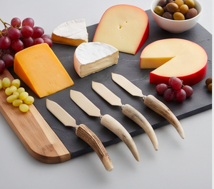 Ensemble de couteaux et spatules à fromage dorés mats, lame en acier inoxydable, manche en bois de cerf, 4 pièces, pour la cuisine et la maison - Product Image 5