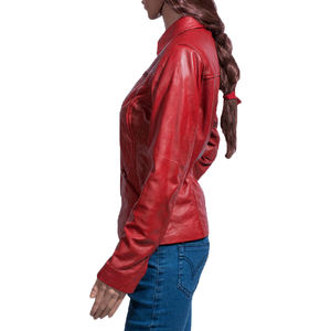 <b>Red</b> PU Leather <b>Jacket</b> With Turn-down Collar Zipper Closure Slim Fit Regular Length Unisex Autumn Wear - Product Image 1