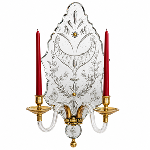 Applique murale de luxe en laiton miroir avec bras porte-bougie en verre, support mural décoratif antique pour bougies, style vintage pour la décoration intérieure - Product Image 1