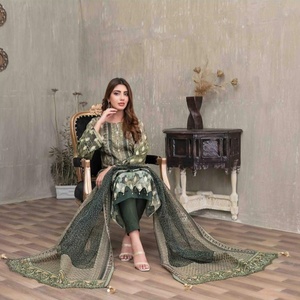 Venta al por mayor de 3 piezas Salwar Kameez para mujeres indio paquistaní étnico señoras Punjabi costura larga de algodón trajes de césped fiestas niñas - Product Image 3