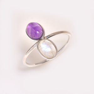 Moonstone and Labradorite Open <b>Ring</b> 925 <b>Sterling</b> <b>Silver</b> <b>Adjustable</b> Gemstone <b>Ring</b> Handmade Boho Jewelry for Women Gift For Her - Product Image 2
