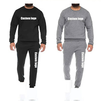 Conjunto Deportivo de Punto Negro para Hombre, Sudadera de Cuello Redondo y Pantalones Deportivos, Color Sólido Informal para Otoño