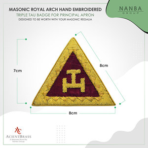Royal Arch Principal Apron Badge Hand-Embroidered <b>Sew</b>-On Masonic Gold Bullion Beads 6.5cm X6.5cm Classical Style - Product Image 4